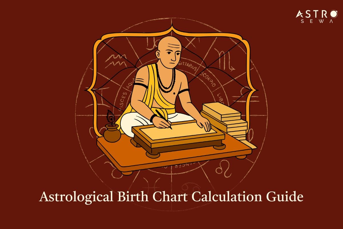 A traditional astrologer creating a Panchang.