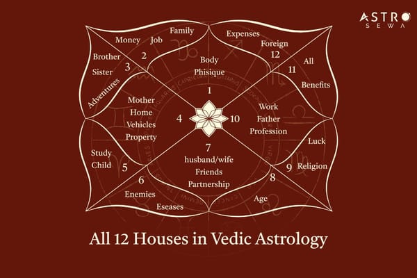 12 houses of Vedic astrology outlining the specific aspects of life each house governs.